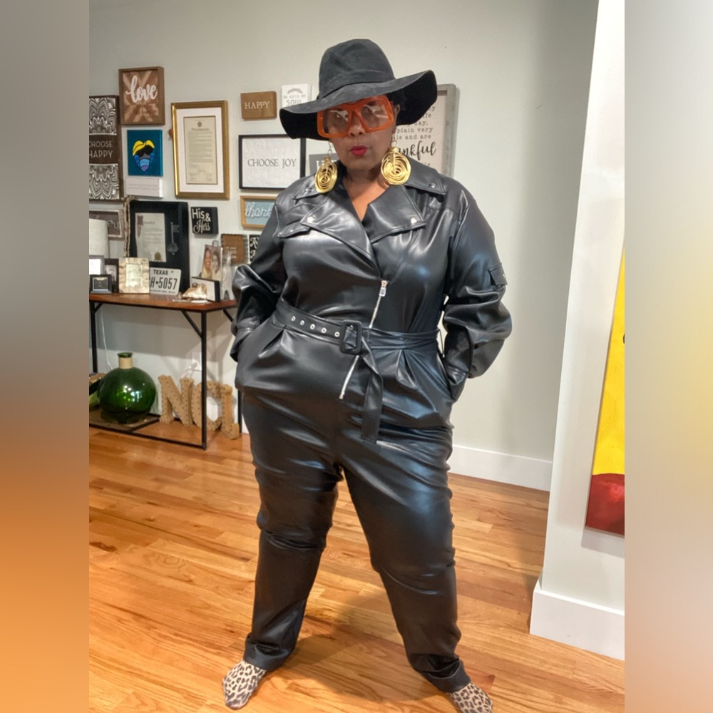 ELOQUII Faux Leather Moto Jumpsuit